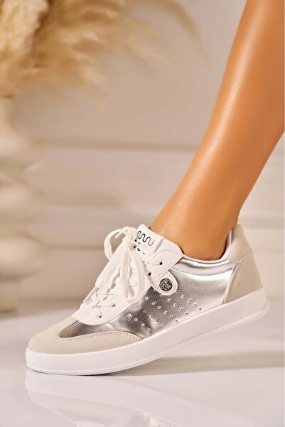 Joana Romey Women's Silver Faux Suede Sneakers