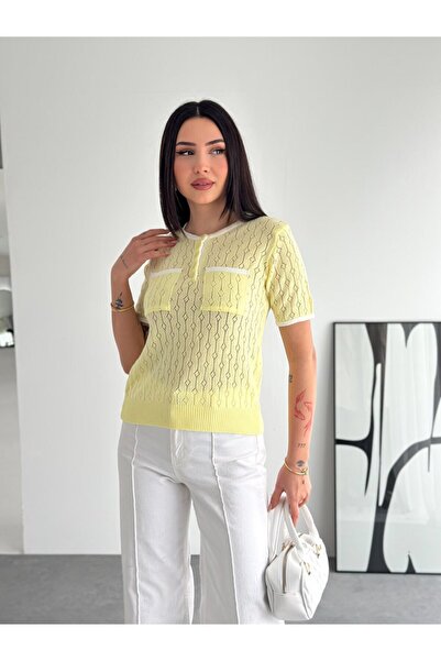 Noi Belis Half Pat Buttoned Pocket Detail Knitwear Blouse Ss26Bz0080