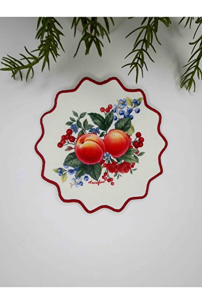 decofav Peach & Berry Charm Patterned Embroidered Edge Cocktail Napkin 1 Piece