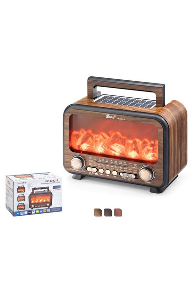 FEPE FP2393S Bluetooth Nostaljik FM Radyo USB TF Solar Şarjlı LED Alev Efektl...