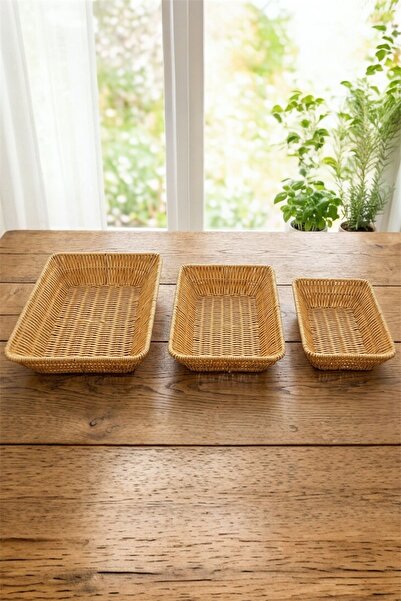 Bayev Set of 3 Rectangular Wicker Braided Bread Baskets - Rattan Decorative B...