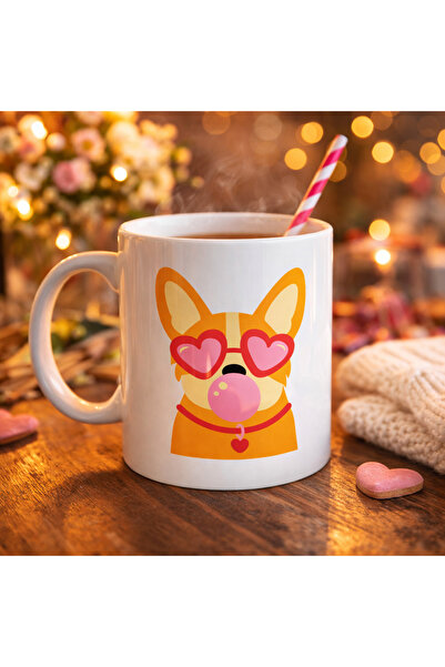 CT STONES Cute Corgi Patterned Porcelain Mug Model 44 – Dog Design with Heart...