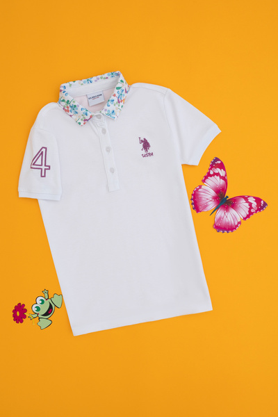 U.S. Polo Assn. Tricou Polo Fată Pe Alb Cu Model Guler Și Logo Brodat