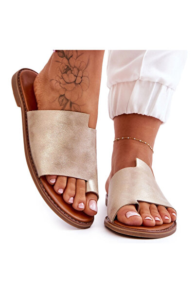 Evento Șlapi din piele pentru femei, auriu deschis, Amite, 41