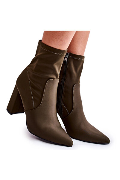 BOTO Women's Material Boots On Heel Khaki Amile 37