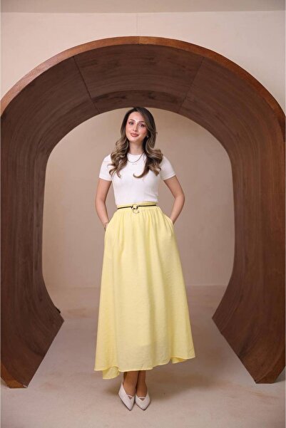 Mogi Butik Women's Basic Elastic Waist Skirt Modal Woven 3193