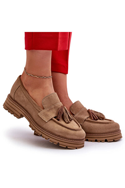 Zazoo Loafers de damă din piele întoarsă 3469 cu franjuri, bej, mărimea 40