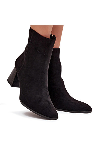 BOTO Ghete de damă din piele întoarsă cu toc și fermoar, negre, Zelita, mărim...