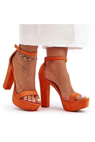 BOTO Sandale confortabile în piele întoarsă cu toc înalt portocaliu Essence 39