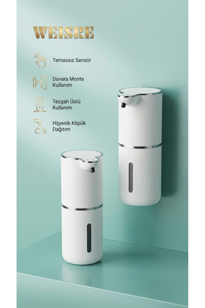 Weisre Otomatik Köpük Sabunluk Sensörlü Şarjlı 4 Kademe IPX5 Duvara Monte & T...