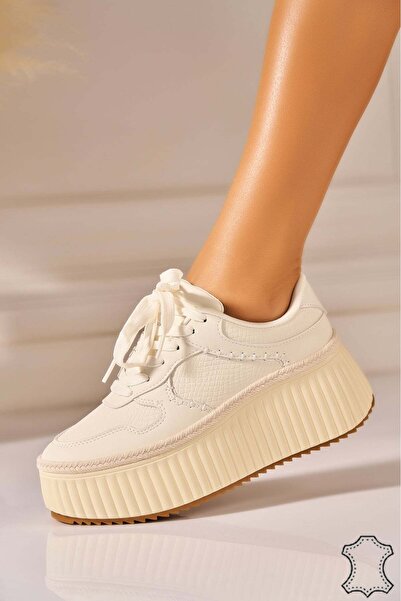 Joana Sneakerși din piele naturală pentru femei, crem, 41