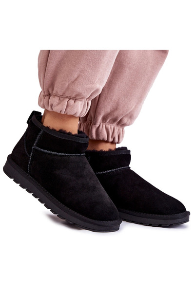 BOTO Ghete de zăpadă joase din piele întoarsă pentru femei, negre, Shelie 41