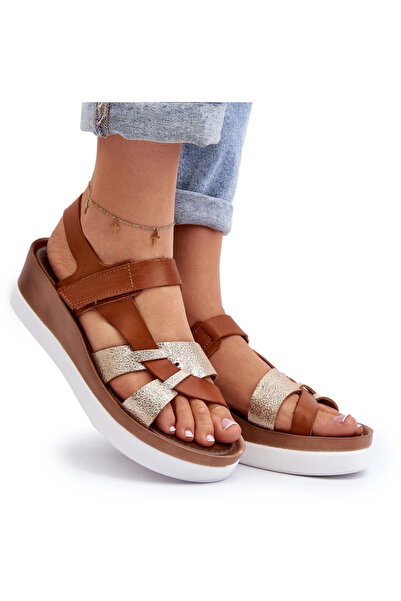 Zazoo Sandale cu platformă din piele pentru femei 40397, maro, mărimea 40