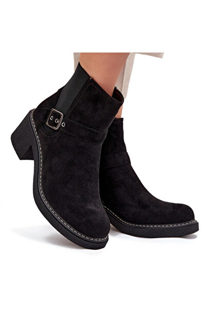 BOTO Women's Block Heel Ankle Boots with Buckle Black Nymera 40