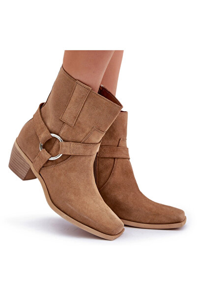 Zazoo Suede High Heeled Ankle Boots Beige 3444/2 41