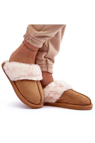 BOTO Papuci de damă cu blană Camel Pinky 38