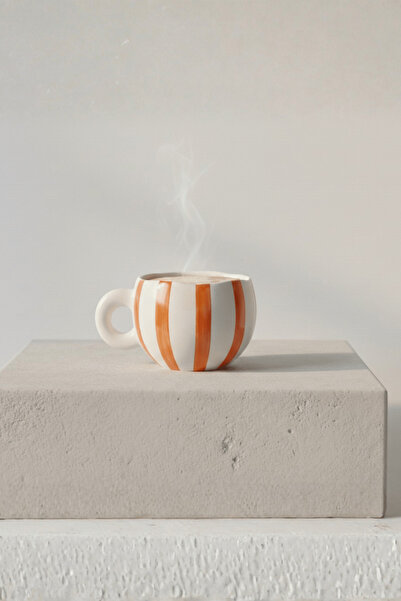 Mithra Life Orange Striped 400 ml Handmade Ceramic Tea Coffee Mug Mit1323