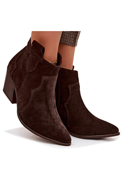 Zazoo Chocolate Suede Cowboy Ankle Boots 3153 38