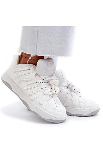 BOTO Sneakerși albi din piele sintetică pentru femei Berilla 38