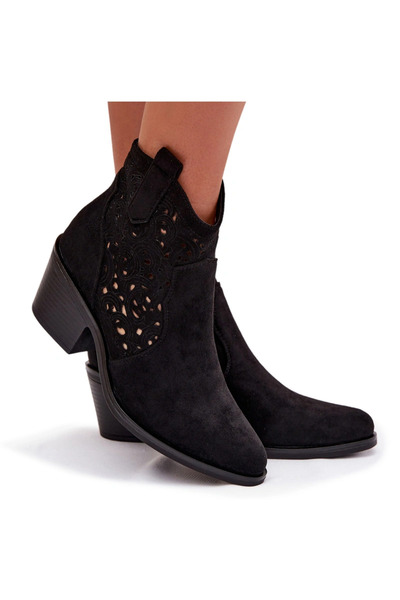 S.BARSKI Women's Perforated Cowboy Boots with Heel HY61-8012 Black 37