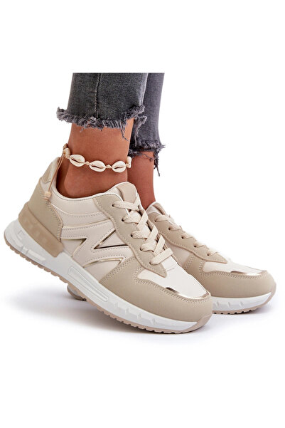 BOTO Sneakerși bej din piele sintetică pentru femei Kaimans 36