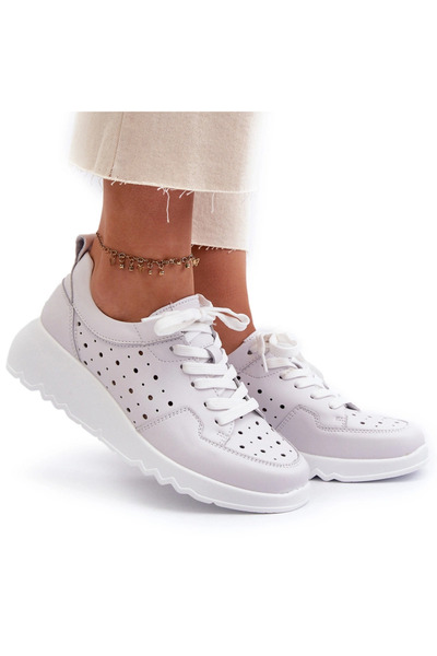 S.BARSKI Women's Openwork Wedge Sneakers Leather Light Grey LR482 40