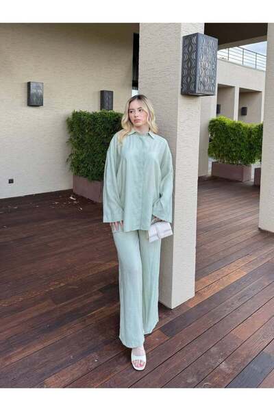 Miraydın Butik Women's Stone Detailed Trousers Set M41411 - Mold Green