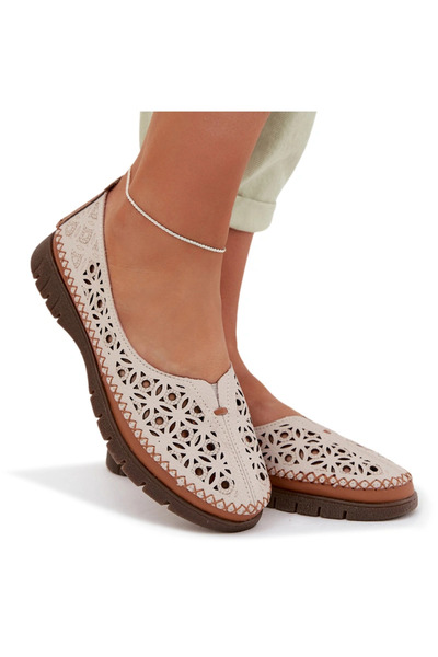 Sergio Leone Women's Openwork Ballerinas Made of Leather SP-006 Gray 40