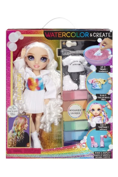 MGA Rainbow High Watercolor & Create Doll - Customizable doll with washable w...