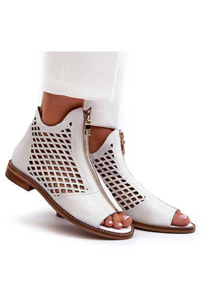 Zazoo White Leather Laced Sandals with Zip 977/L 40