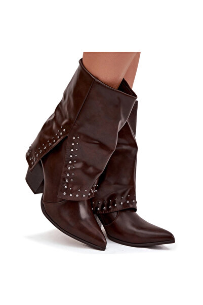 BOTO Cowboy Boots With Turned Over Shaft And Embellishment Insulated Chocolat...