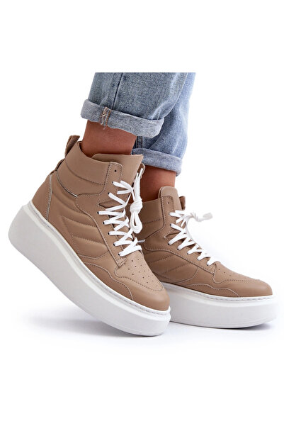 Zazoo 3392/X Pantofi sport din piele cu platformă pentru femei, bej, mărimea 40