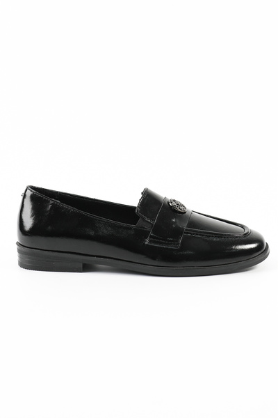 Tuna Genuine Patent Leather Leather Black Loafers Women's Shoes - Z206