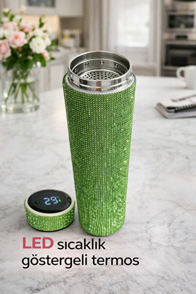 BMHOUSE LED Göstergeli Termos 500 ml Paslanmaz Çelik Dijital Sıcaklık Göstergeli Termos