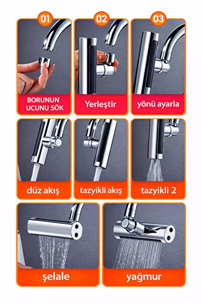 Dihamer 4 Fonksiyonlu Batarya Musluk Başlığı Siyah Renk