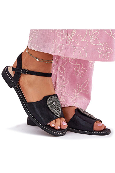 S.BARSKI Sandale plate pentru femei cu decorațiuni KV51-098 Negru 41