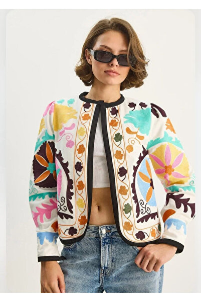 bysoca Жіноча бомбер-куртка Off-White з довгими рукавами та круглим вирізом, ...