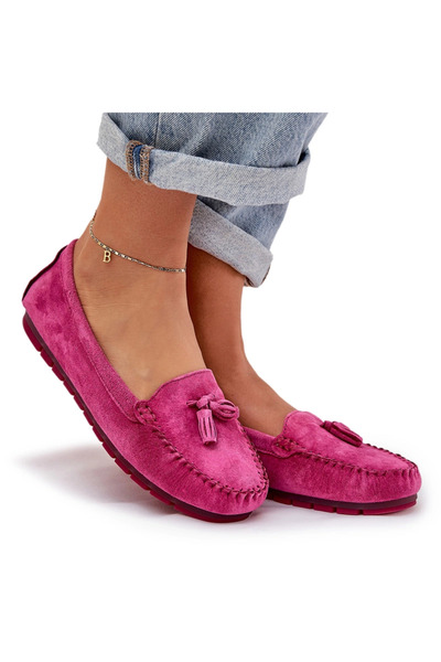 S.BARSKI Women's Flat Classic Suede Moccasins LR51-548 Fuchsia 38