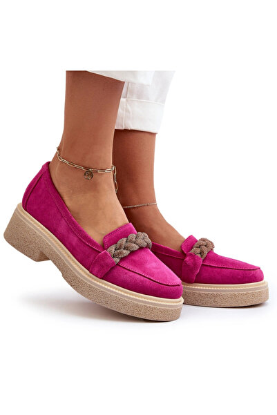 Zazoo 3429/W Women's Suede Moccasins with Decoration Fuchsia 40