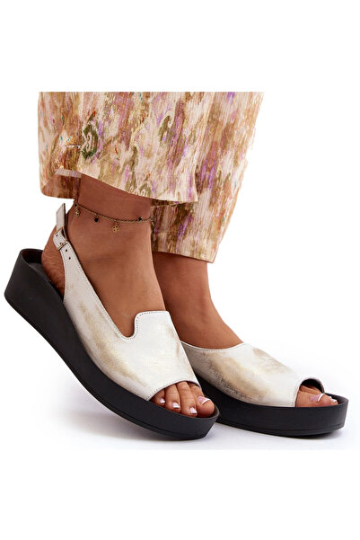 Zazoo Women's Leather Sandals on Thick Sole Gold Distressed 2893 37