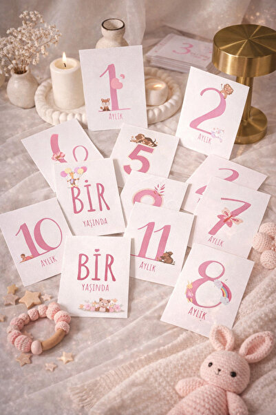 LoveStore Bebek Anı Kartı 12 Adet Bebek Hediyelik Bebek Aylık Anı Kartları Fo...