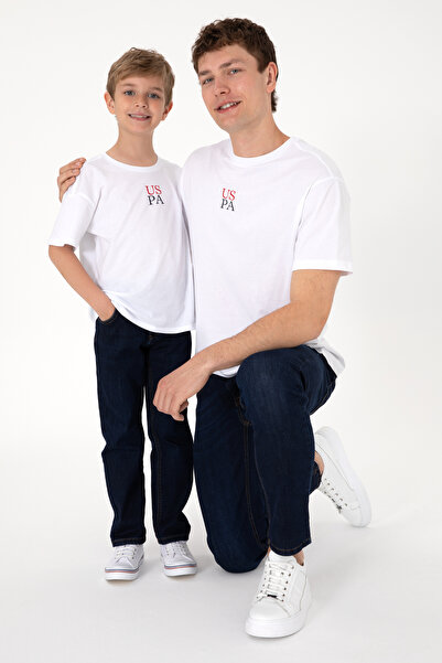 U.S. Polo Assn. Boys' White T-Shirt With Round Collar And USPA Print