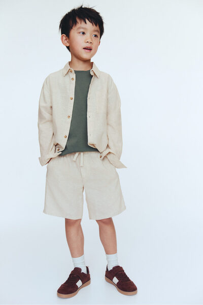 H&M Keten Karışımlı ve Büzgü Bağlı Şort