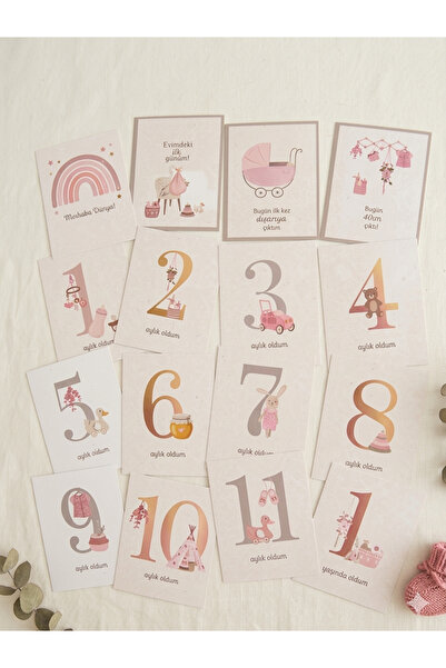 LoveStore Bebek Anı Kartı 16 Adet Bebek Hediyelik Bebek Aylık Anı Kartları Fo...