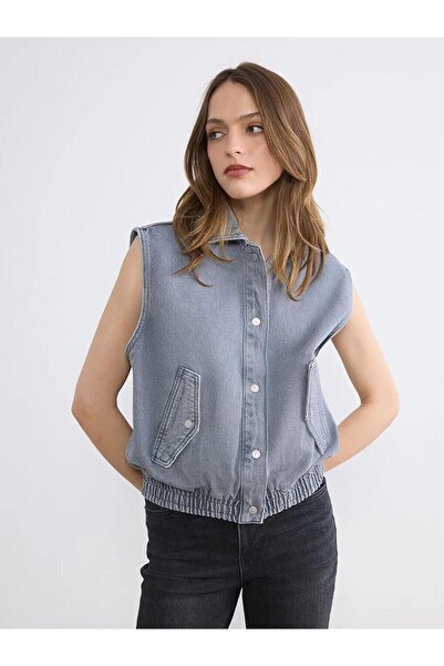 LC Waikiki Shirt Collar Women's Jean Vest (S6)