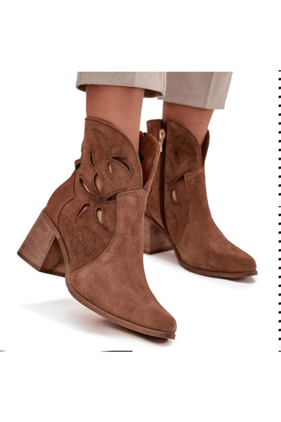 Zazoo Ghete de damă cu toc piele întoarsă , din piele întoarsă, 3690 maro, di...