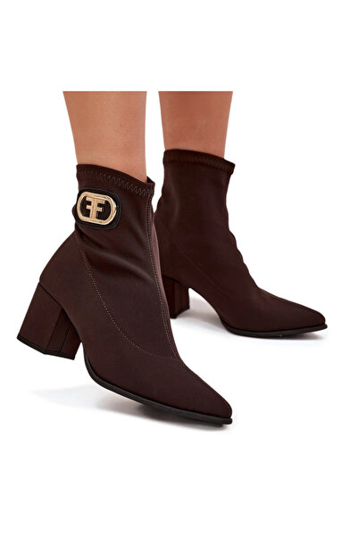 Zazoo Women's Heeled Boots with Golden Detail Chocolate 3128 36