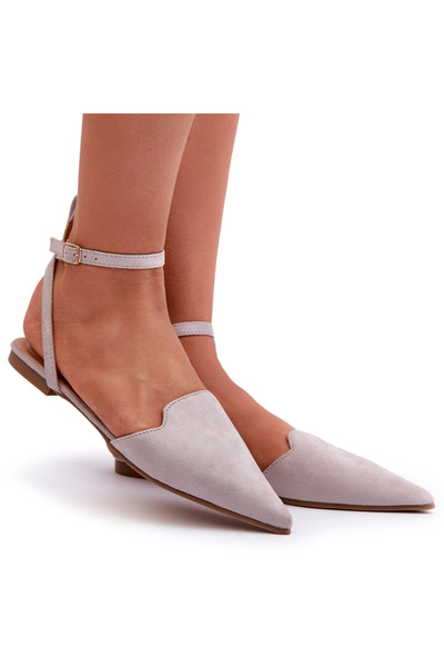 BOTO Tied Ballerina Flats Suede With Pointed Toes Grey Ellesara 36