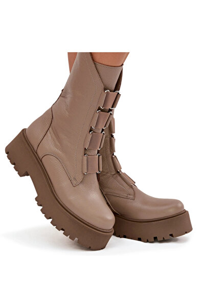 Zazoo Women's ankle boots made of genuine leather on platform 3795 beige 40