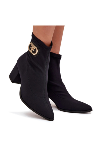 Zazoo Ghete cu toc pentru femei cu detalii aurii 3128 Negru 35